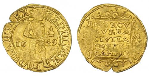 432 - PAÍSES BAJOS. Ducado de Campen. Ducado. Fernando III. 1649. AU 3,46 g. DELM-1117. Grieta. Acuñación algo floja. MBC/MBC+.
