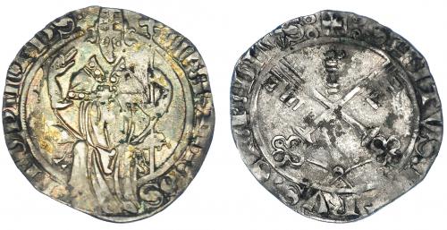 443 - ESTADOS PONTIFICIOS Y VATICANO. Martín V (1417-1431). Gros. Aviñón. Duplessy-1826. Leves oxidaciones. MBC+/MBC.