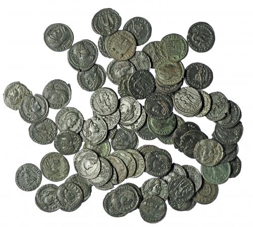 302 - Lote 78 AE-3. Constancio (3), Constantino I (12), Constantino II (3), Valentiniano (26), Valente (34), Graciano (1), Constante (1). Calidad media EBC-/EBC.