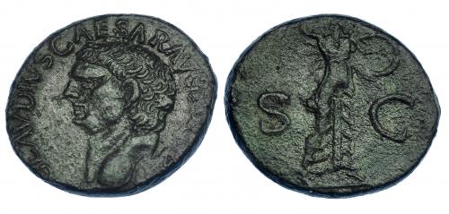 315 - CLAUDIO I. As. Imitación provincial. R/ Minerva a der. blandiendo jabalina y escudo; S-C. RIC-100. Pátina verde oscuro. MBC.