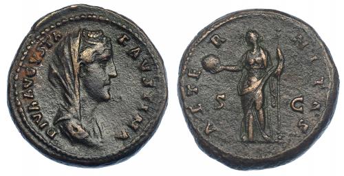 363 - FAUSTINA LA MAYOR. As. Roma (post. 141). R/ Providentia a izq. con globo y cetro; AETERNITAS, S-C. RIC-1163a. MBC+/MBC.