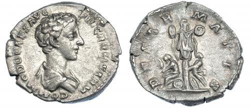 383 - CÓMODO. Denario. Roma (175-176). R/ Dos cautivos sentados sobre armas, detrás trofeo; DE SARMATIS. RIC-609. MBC/MBC+. Rara.