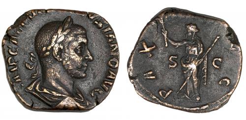 426   -  VOLUSIANO. Sestercio. Roma (251-253). R/ Pax a izq. con rama y cetro; PAX (AV)G, S-C. RIC-256a. MBC.