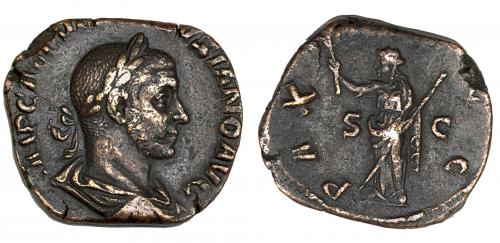 426 - VOLUSIANO. Sestercio. Roma (251-253). R/ Pax a izq. con rama y cetro; PAX (AV)G, S-C. RIC-256a. MBC.