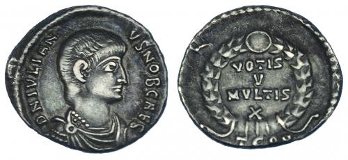 440 - JULIANO II (césar). Silicua. Arelate (355-360). R/ VOTIS/V/MVLTIS/X, exergo TCON. RIC-264. MBC.