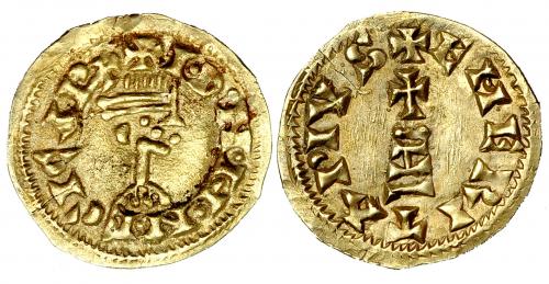 485 - EGICA. Tremissis. Emerita. AU 1,37 g. CNV-536, mismo ejemplar ilustrado. Fina grieta. Ex col. Cernuda. EBC-. Rarísima. Ex Vico, junio 2007.