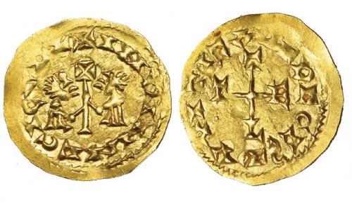 486 - EGICA Y WITIZA. Tremissis. Toleto. AU 1,47 g. CNV-571.11, mismo ejemplar ilustrado. EBC+. Muy escasa. Ex Vico Marzo 2008, lote nº 337.