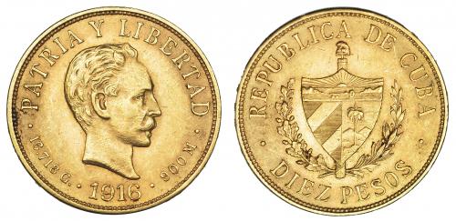 704   -  CUBA. 10 pesos. 1916. KM-20. EBC.