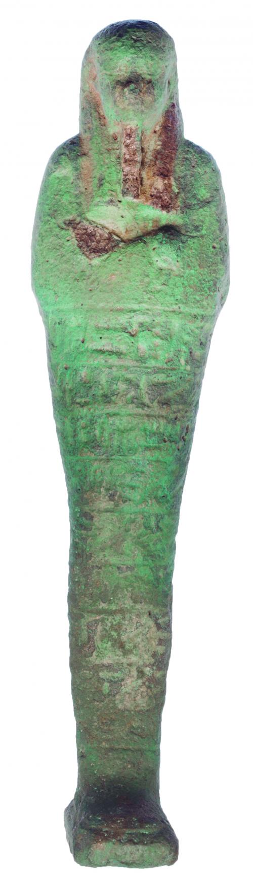2015 - EGIPTO. Baja Época. Ushebti epigrafíado. Dinastía XXVI (664-525 a.C.). Fayenza. Altura 23,2 cm. Ex. Tajan-Paris años 90.