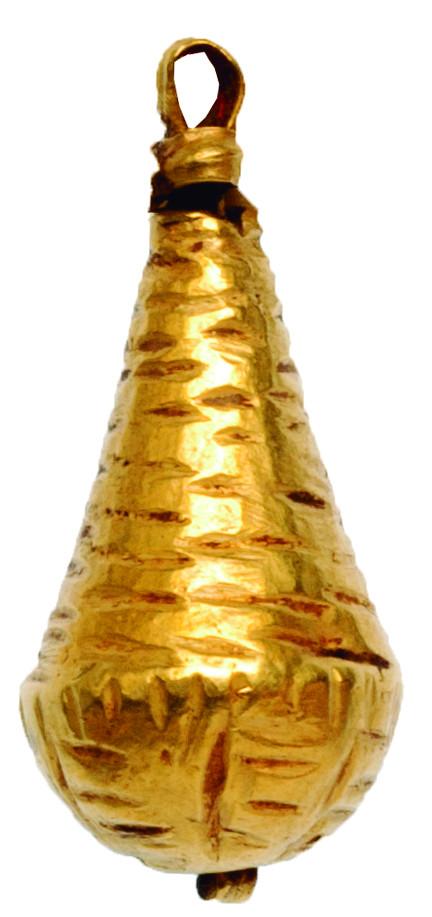 2039 - ROMA. Imperio Romano. Colgante piriforme (II-III d.C.). Oro. Altura 19 mm.