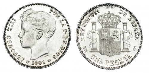 3134   -  Peseta. 1901*19-01. Madrid. SMV. VII-157. Rayitas en rev. EBC.