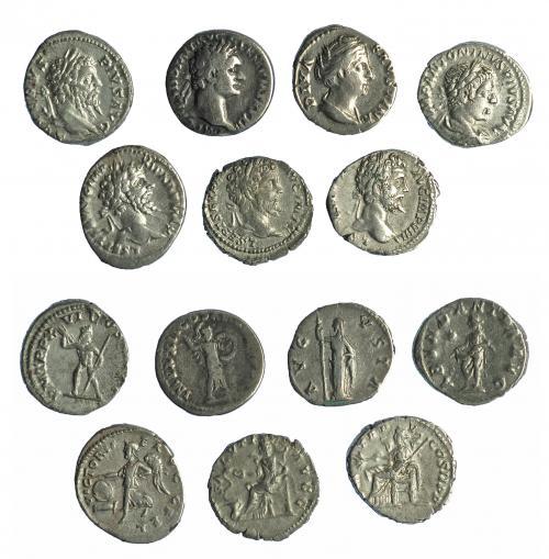 131   -  Lote de 7 denarios de Domiciano a Heliogábalo. BC+/MBC+.