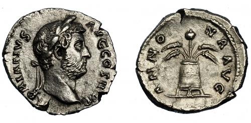 172   -  ADRIANO. Denario. Roma (137-138). R/ Modio con espigas y amapola; ANNONA AVG. AR 2,90 g. 17,5 mm. RIC-2316. Cospel abierto. EBC.