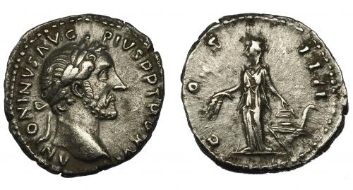 179   -  ANTONINO PÍO. Denario. Roma (152-153). R/ Annona a izq. con espigas, detrás modio sobre proa; COS IIII. AR 4,02 g. 17,6 mm. RIC-221. MBC.