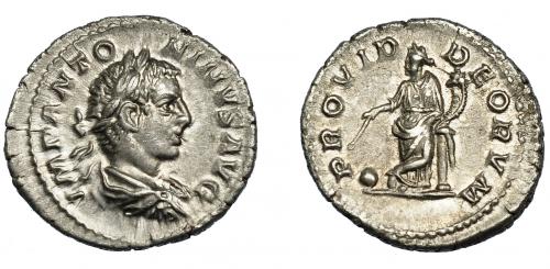 228   -  HELIOGÁBALO. Denario. Roma (218-222). R/ Providentia apoyada en columna, con globo y cornucopia; PROVID DEORVM. AR 3 g. 19,1 mm. RIC-130d. EBC-.