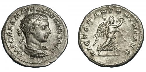 232   -  HELIOGÁBALO. Antoniniano. Roma (218-222). R/ Victoria avanzando a der. con corona y palma; VICTOR ANTONINI AVG. VE 1,20 g. 22,6 mm. RIC-155e. MBC+/MBC.