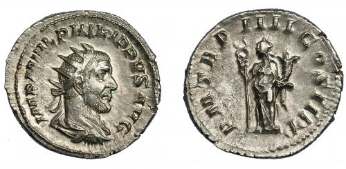 251   -  FILIPO I. Antoniniano. Roma (247). R/ Felicitas a izq. con caduceo y cornucopia; P M TR P IIII COS II P P. AR 4,37 g.22,9 mm. RIC-4. MBC+.