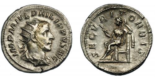 253   -  FILIPO I. Antoniniano. Roma (244-247). R/ Securitas sentada a izq. con cetro; SECVRIT ORBIS. VE 4,58 g. 22,2 mm. RIC-48. MBC.