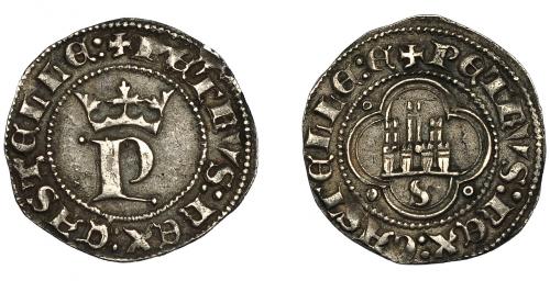 440   -  PEDRO I. 1/2 real. Sevilla. Nombre del rey en anv. y rev. III-384.1. AR 1,65 g. 20,7 mm. MBC. Rara.