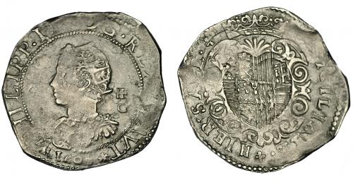 458   -  FELIPE III. 1/2 ducado. 1609. Nápoles IAF/G. Olivares-200. Acuñación floja en anv. MBC/MBC+.