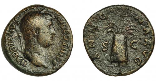 163   -  ADRIANO. As. Roma (134-138). R/ Modio con espigas: ANNONA AVG, SC. AE 10,42 g. 26,8 mm. RIC-798. BC+.
