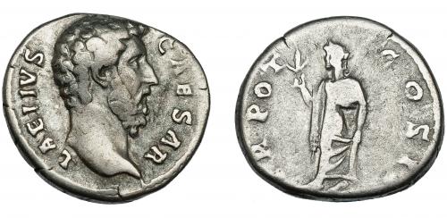 169   -  AELIO. Denario. Roma (137 d.C.). R/ Spes a izq.; TR POT COS II. Ar 3,03 g. 16,3 mm. RIC-2648.MBC-/BC+.