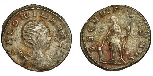 180 - SALONINA. Antoniniano. Mediolanum (257-258). R/ Fecunditas con un niño y otro a sus pies; FECVNDITAS AVG. VE-3,02 g. 21,4 mm. RIC-57. MBC-.