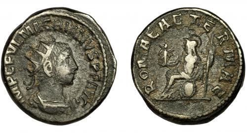 183 - MACRIANO. Antoniniano. Samosata (260-261). R/ Roma sentada a izq. sobre escudo con victoria y lanza; ROMAE AETERNAE. VE 4,92 g. 20 mm. RIC-11. MBC-. Rara.