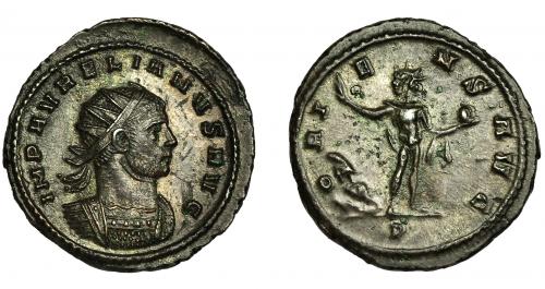 193 - AURELIANO. Antoniniano. Siscia (270-275). R/ Sol a izq., a sus pies cautivo; ORIENS AVG, P. VE 4,12 g. 22,8 mm. RIC-247. Pequeñas marcas. EBC/MBC+.