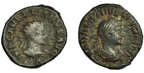 194 - AURELIANO Y VABALATO. Antoniniano. Antioquía (270-271). A/ Busto radiado y acorazado de Aureliano. R/ Busto laureado, drapeado y acorazado de Vabalato. VE 3,76 g. 20,3 mm. RIC-381. BC+. Escasa.