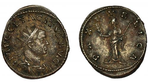 197   -  TÁCITO. Antoniniano. Lugdunum (275-276). R/ Pax a izq. con rama y cetro; PAX PVBLICA. VE 3,60 g. 22,5 mm. RIC-45. EBC-.