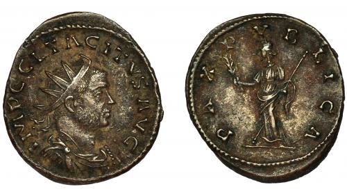 197 - TÁCITO. Antoniniano. Lugdunum (275-276). R/ Pax a izq. con rama y cetro; PAX PVBLICA. VE 3,60 g. 22,5 mm. RIC-45. EBC-.