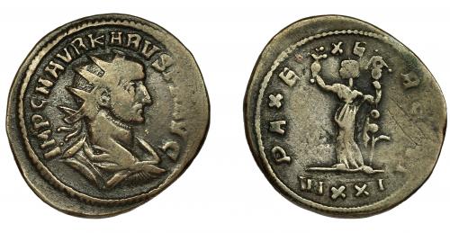 204 - CARO. Antoniniano. Ticinum (282). A/ Ley. KARVS. R/ Pax a izq. PAX EXERCITI, exergo VIXXI. VE 4,35 g. 24,2 mm. RIC-73. Vanos. MBC-.