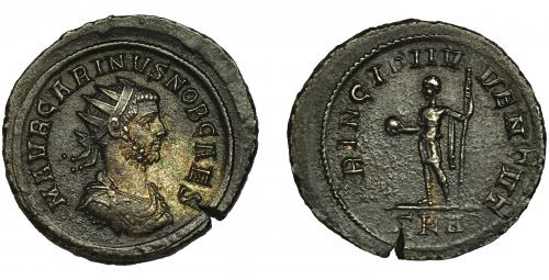 207 - CARINO. Antoniniano. Roma (283). R/ El príncipe a izq.; PRINCIPI IVVENTVT, en exergo SKA. VE 3,90 g. 23,2 mm. RIC-158. Cospel abierto. EBC.