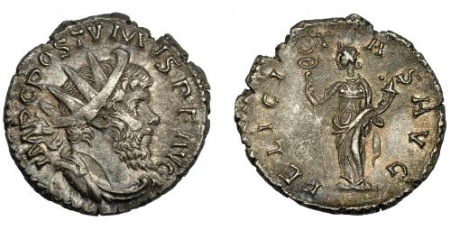 211 - PÓSTUMO. Antoniniano. Colonia (266). R/ Felicitas a izq. Con caduceo y cornucopia; FELICITASS AVG. VE 3,66 g. 20 mm. RIC-58. MBC+.