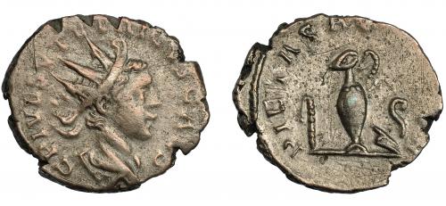 218 - TÉTRICO II. Antoniniano. Colonia (273-274). R/ Instrumentos pontificales; PIETAS AVGVSTOR. VE 3,06 g. 19,7 mm. RIC-258. Pequeñas marcas. MBC-/MBC+.