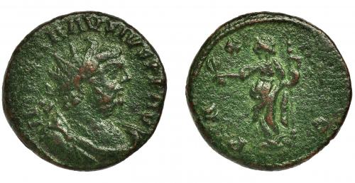220 - CARAUSIO. Antoniniano. Londinium (286-293). R/ Pax con rama y cetro; PAX AVG. VE 4,42 g. 19 mm. RIC-879. Pátina verde. BC+.