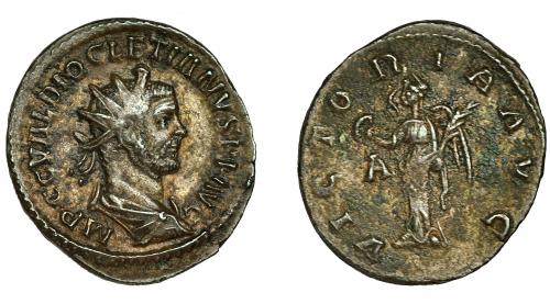 224 - DIOCLECIANO. Antoniniano. Lugdunum (285). R/ VICTORIA AVG, en campo A. VE 3,66 g. 23 mm. RIC-91. Leves oxidaciones. MBC.
