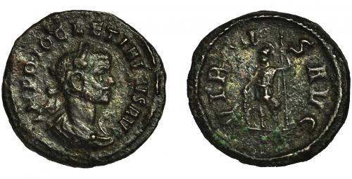 225 - DIOCLECIANO. Quinario. Roma (285). R/ Virtus de frente mirando a izq. con lanza y escudo; VIRTVS AVG. VE 1,80 g. 15 mm. RIC-197. Pequeñas concreciones. MBC. Muy rara.
