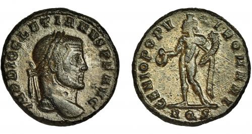226 - DIOCLECIANO. Follis. Aquileia (296). R/ GENIO POPVLI ROMANI, exergo AQS. AE 8,08 g. 25 mm. RIC-22a. Rayita en rev. MBC.