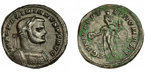228 - MAXIMIANO. Follis. Londinium (300-305). R/ GENIO POPVLI ROMANI. AE 9,17 g. 27 mm. RIC-6b. Leves concreciones. MBC.