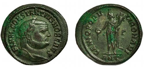 237 - CONSTANCIO I. Follis. Antioquia (299-300). R/ GENIO POPVLI ROMANI, en campo gamma, en exergo ANT. AE 11,17 g. 29 mm. RIC-53a. Leves concreciones. EBC-.