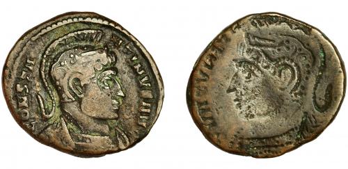 260   -  CONSTANTINO I. Follis (307-337). A/ Busto con casco y coraza a der. R/ Mismo tipo incuso. AE 3,09 g. 19 mm. MBC.