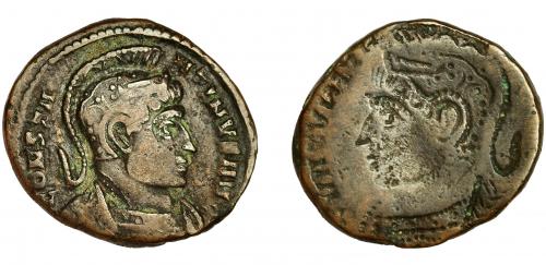 260 - CONSTANTINO I. Follis (307-337). A/ Busto con casco y coraza a der. R/ Mismo tipo incuso. AE 3,09 g. 19 mm. MBC.