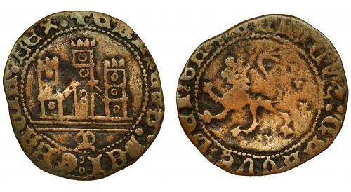 282 - ENRIQUE IV. Maravedí. Marca M gótica. Medina del Campo. A/ +ENRICVS: DEI: GRACIA: REX:. R/+ENRICUS: CARTUS: DEI: GRA. III-800 vte. BMM-968.6. BC+/MBC. Muy escasa.