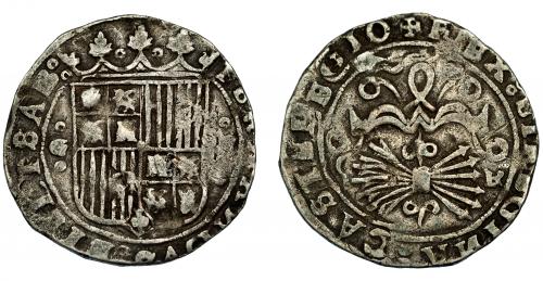 295 - REYES CATOLICOS. 2 reales. Granada. R. Valor y ceca entre roeles. AC-498 vte. Rayitas. MBC-.