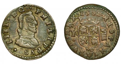 304 - FELIPE IV. 8 maravedís. 1661. Madrid. Y/A. AC-357. RS-394. MBC. Escasa.