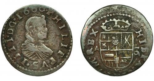 305 - FELIPE IV. 16 maravedís. 1660. Madrid. A. AC-465. RS-316. BC+/MBC-. Muy escasa.