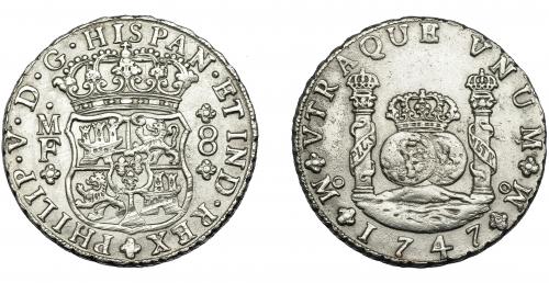 313 - FELIPE V. 8 reales. 1747. México. MF. VI-1156. Leves rayitas de ajuste. MBC+.