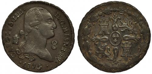 323 - CARLOS IV. 8 maravedís. 1795. Segovia. VI-68. MBC-/MBC. Escasa.